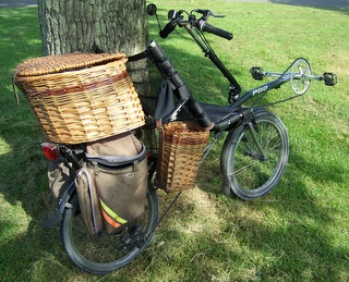 Basket mounted on Pashley PDQ recumbent bicycle