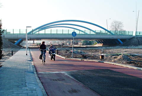 Bridge taking road over cycle path